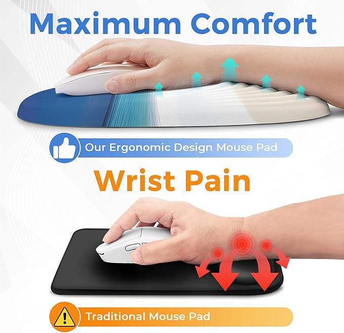 Ergonomic Mouse Pad with Wrist Support, Memory Foam Wrist Rest for Pain Relief & Carpal Tunnel, Non-Slip Base for Office, Computer, PC, Laptop (12x8x1.2inch, Maldive Beach)