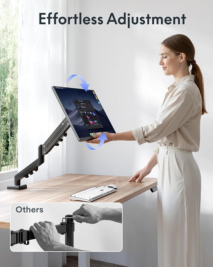 Flexispot Single Monitor Arm, 17-32 Inch Monitor Mount up to 19.84 lbs, Fast Install VESA Mount for Home Office Gaming, Full Adjustable Gas Spring with C-Clamp and Grommet Base, Black