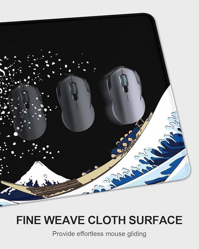 Auhoahsil Large Mouse Pad with Wrist Rests for Keyboard & Mouse, Thick Soft Ergonomic Memory Foam Wrist Supports, Big & Long Desk Mat 35.5 x 15.7 in, for Office Gaming Computer, Great Wave