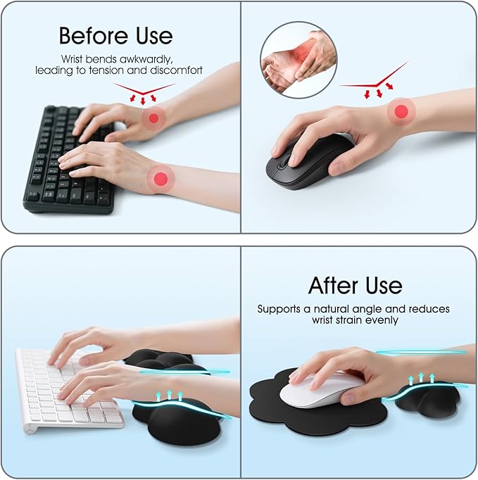 Cloud Wrist Rest Keyboard Cushion, 4-in-1 Ergonomic Cloud Keyboard Wrist Rest and Mouse Pad Set with Memory Foam Arm Support for Palm, Cute Desk Accessory for PC Gaming Setup, Black