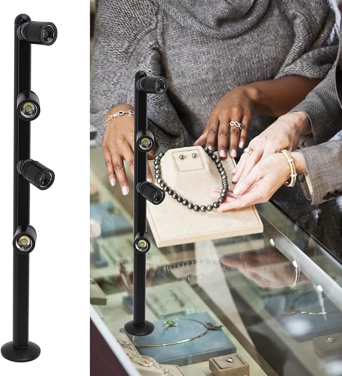LED Cabinet Spotlight Aluminum 4 Heads Adjustable, Eye Care, Standing Jewelry Display Accent Light for Indoor - Multi - Directional Lighting, Flicker - Free Illumination, Ideal f