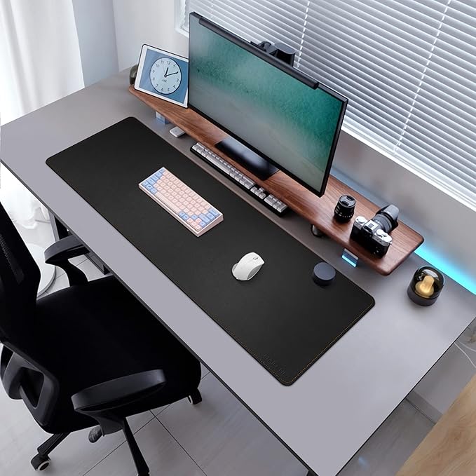 MAIDERN 47.2" x 15.7" Cork & Leather Desk Pad, Large XXL Mat, Full Mouse Pad, Dual Sided Protector for Gaming Home Office (Black)