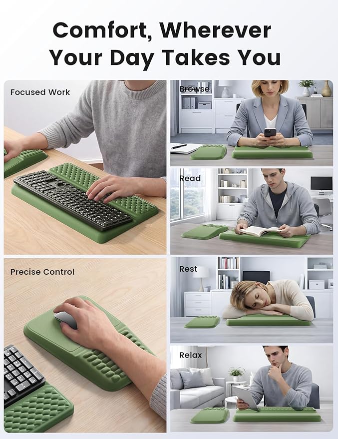 Vaydeer Keyboard Stand and Mouse Pad Set with Wrist Rest, Soft Memory Foam Wrist Support, Ergonomic Wrist Cushion for Desk, Palm Hand Typing for Office, Gaming, Grey