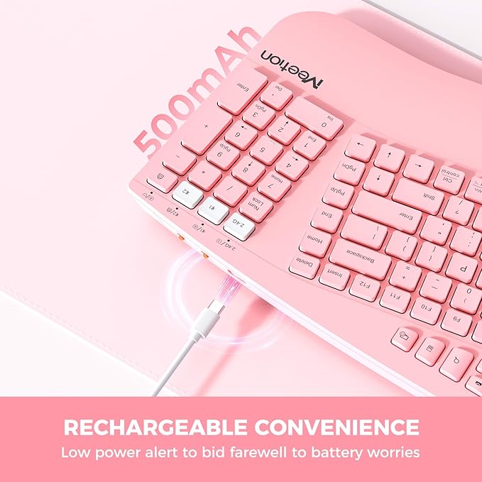 MEETION Ergonomic Keyboard Wireless, Multi-Device Bluetooth Keyboard, Wrist Rest for Natural Typing, Full-Sized Rechargeable Split Computer Keyboards, for Windows/Mac/PC/Laptop/Ta