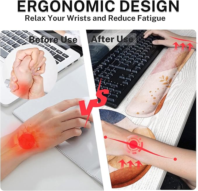 Britimes Abstract Boho Keyboard Mouse Pad Set 4in1 Large Mousepad+Keyboard Wrist Rest+Mouse Wrist Rest+Coaster Set with Ergonomic Design for Home Office Computer 35.4x15.7 inches
