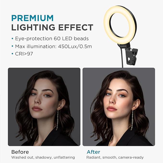 InnoGear Video Conference Light, 5" 60 LED On-Camera Video Lights for Monitor Desk LED Streaming Lighting with Desk Tripod Selfie Zoom Lighting for Computer Camera Webcam Laptop Podcast, Recording