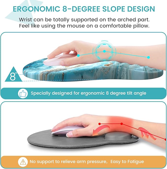 Desk Mat for Keyboard and Mouse, Large Mouse Pad with Wrist Rest and Keyboard Pad, 4PCS Keyboard Wrist Support, Computer Mousepad for Laptop, Teal Blue Turquoise Marble