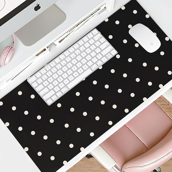 Mouse Pad Leather Desk Mat Large Keyboard Cute Office Desktop Computer Laptop XXL Long Big Aesthetic Modern Design Women Girls Gaming Gamer Oversized Wide Mousepad 31.5"x15.7", Polka Dots