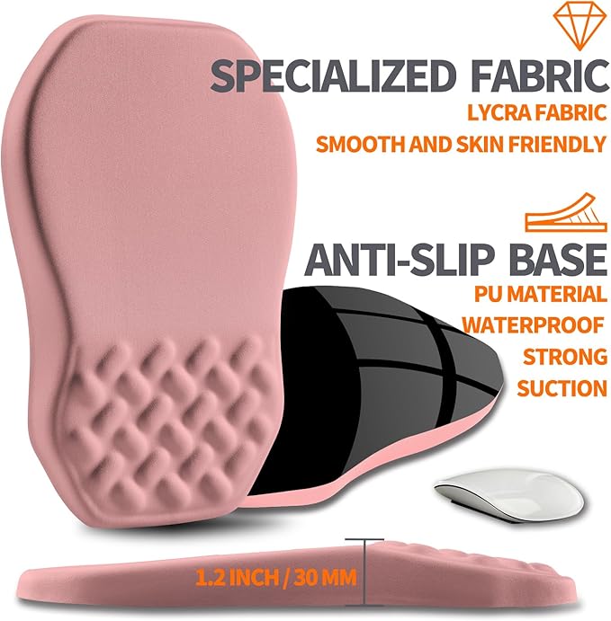 Ergonomic Slope Mouse Pad Wrist Support, Wrist Rest Mousepad for Carpal Tunnel with Massage Bulge and Slow Rebound Memory Foam (12x8 inch, Pink)