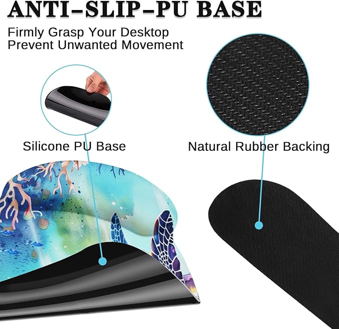 Arttown Sea Turtle Coral Reef Desk Mat Sea World Mouse Pad Set 4 in 1 Animal Ergonomic Design Large Desk Pad + Keyboard Wrist Rest + Mouse Wrist Rest + Coaster Suitable for Home Office Study Game