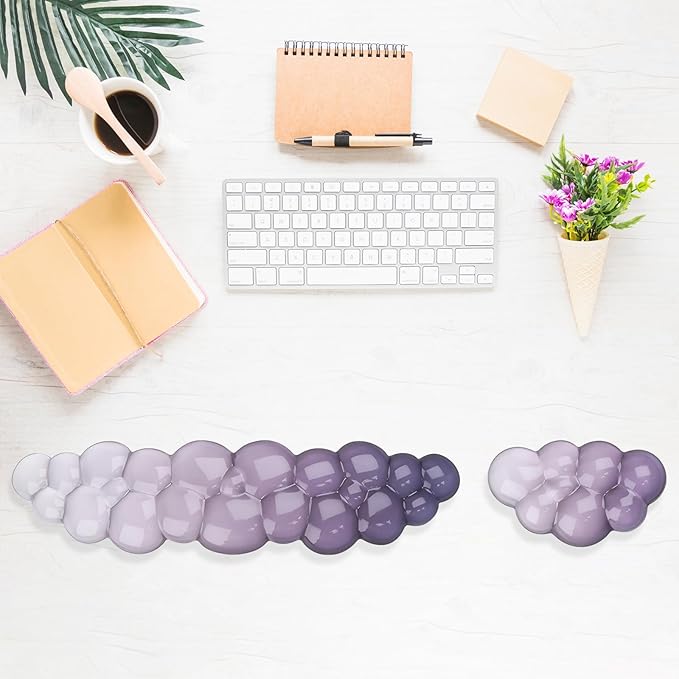 Gel Cloud Wrist Rest for Keyboard and Mouse Gradient Purple Clear Keyboard Wrist Rest Transparent Ergonomic Cute Mouse Wrist Pad Silicone Non-Slip Wrist Pad for Computer Gaming Laptop Home Office