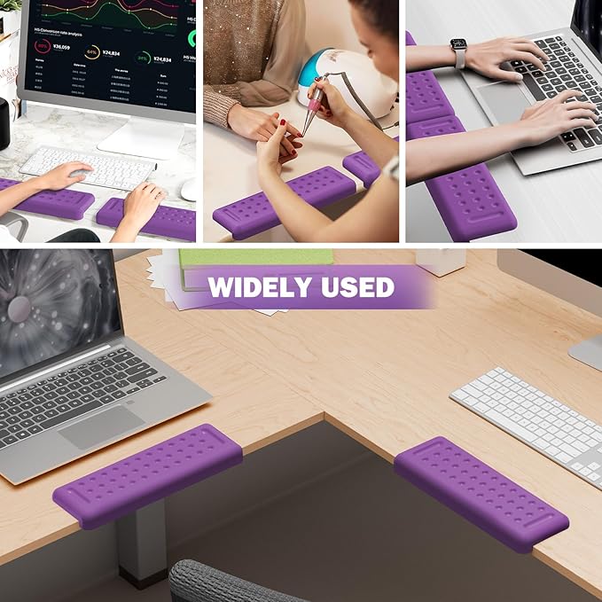 Leolee L-Shaped Desk Elbow Pads for Desk, Purple Memory Foam Arm Rest for Desk with Non-Slip Base, Ergonomic Desk Edge Cushion, Wrist Rest for Computer Keyboard, Typing, Office, Home (2 Piece)
