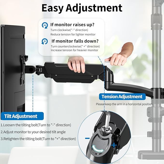Triple Monitor Mount Fits Max 32" Computer Screen, Holds up to 17.6lbs Each Arm, 3 Monitor Desk Mount, Triple Stand with Tilt Swivel Rotation, VESA Mount 75/100mm