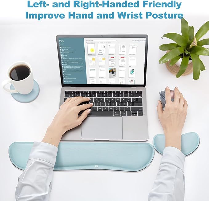 Gimars Upgrade Enlarge Gel Memory Foam Set Keyboard Wrist Rest Pad, Mouse Wrist Cushion Support for Office, Computer, Laptop, Mac, Comfortable, Lightweight for Easy Typing,Sky Blue
