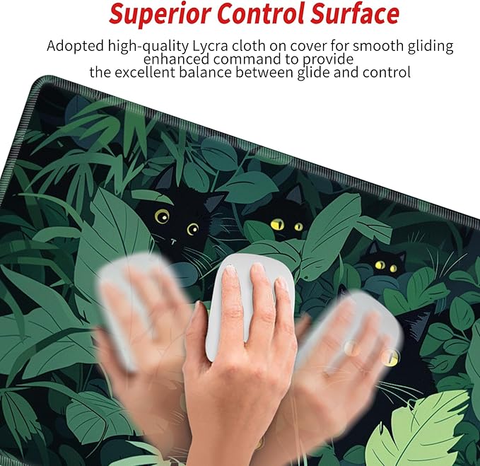 Gaming Mouse Pad Black Cute Cat Desk Mat Large Mousepad 31.5''X15.75'' Desk Pad XXL Computer Mat Big Non-Slip Mouse Mat for Women Office Work Home