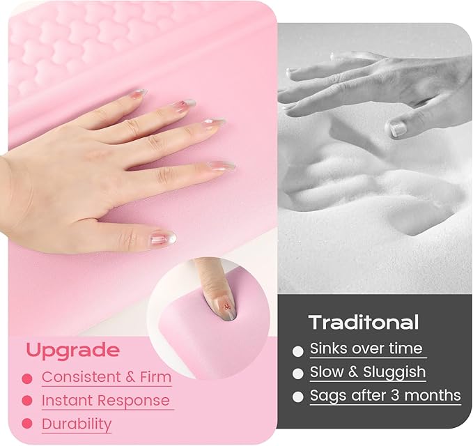 Keyboard Wrist Rest with Ergonomic Height - Computer Keyboard Stand & Soft Cushioned Pad for Wrist - Non-Slip Typing Support for Office, Gaming & Home (Pink)