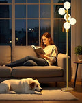 Dimmable Gold Globe Floor Lamp, 64IN Tall Standing Lamps with 5 Globe Soft Warm White Eye Care 3000K G9 Bulbs, Mid Century Modern Floor Lamp for Living Room Bedroom Sofa Beside Home Decor