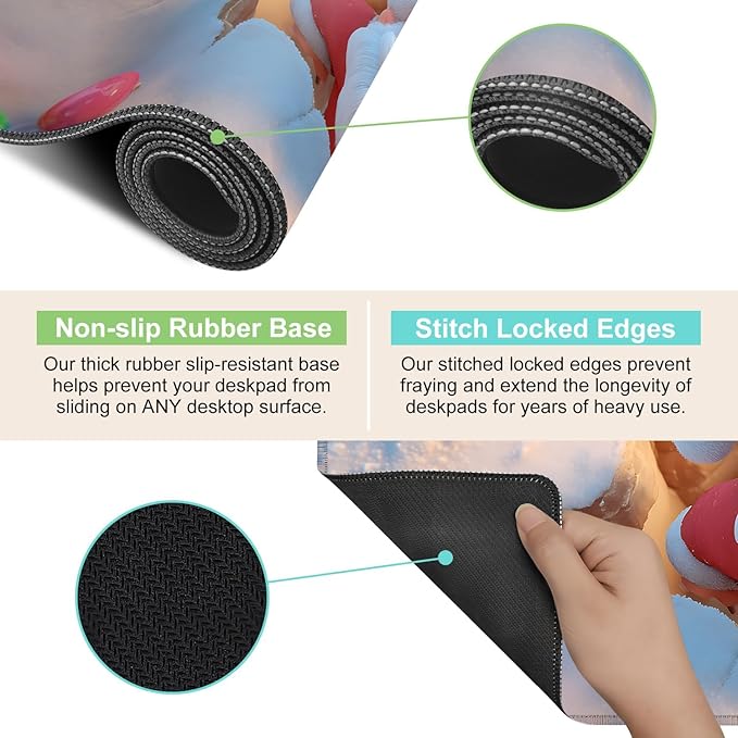 Desk Mat, XXL Extended Gaming Pad for Desktop, 35x16 Inches Santa Breaking Through Wall, Large Non-Slip Vegan Leather Surface with Stitched Edges, Keyboard Mouse Mat for Home Office