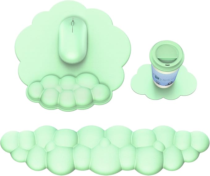 Cloud Mouse Pad with Wrist Rest, Cloud Keyboard Wrist Rest, Mouse Pad Wrist Support, Ergonomic Keyboard Mouse Wrist Support (Green)
