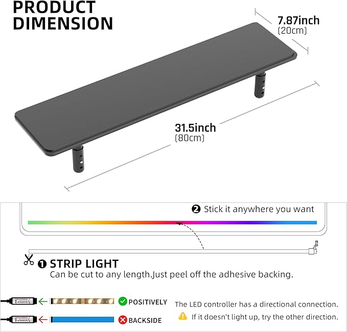 Dual Monitor Stand for Desk, Adjustable Height Wood Computer Riser, Ergonomic Monitor Shelf for Laptop, Printer, TV, Black - Large Storage Space, Sturdy Desk Organizer for Home & Office,Black