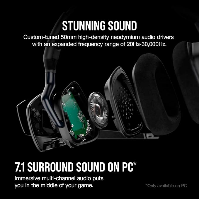 Corsair Void RGB Elite Wireless Gaming Headset – 7.1 Surround Sound – Omni-Directional Microphone – Microfiber Mesh Earpads – Up to 40ft Range – iCUE Compatible – PC, Mac, PS5, PS4 – Carbon
