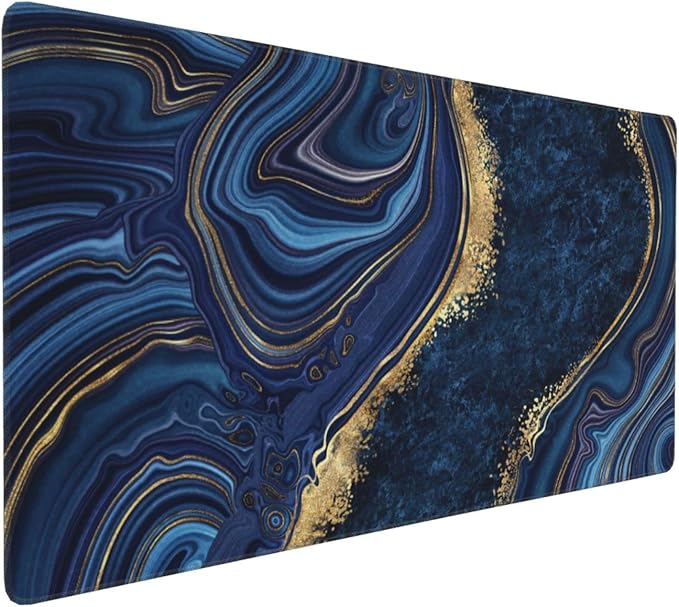 Gaming Mouse Pad,Large Mouse Pads for Desk,Non-Slip Rubber Base Extended Mousepad,XXL Keyboard Mouse Mat,Computer Keyboard Desk Pad with Stitched Edges,35.4x15.8inch,Blue Golden Marble