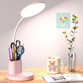 Desk Lamp, LED Desk Lamp for Home Office, Touch Table Lamp with 3 Color Modes 360° Adjustable Arm, Dimmable Desk Light with Pen Phone Holder, Pink
