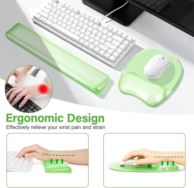 MOSISO Gel Wrist Rest Support for Mouse Pad&Keyboard Set, Irregular Oval Ergonomic Mousepad Keyboard Pad Non-Slip Base Home/Office Cooling Gel Easy Typing Pad for Computer Laptop, Green