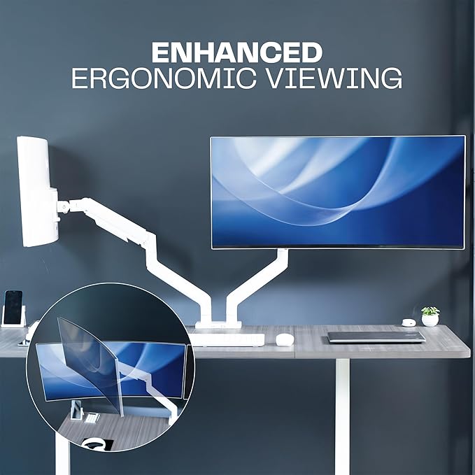 VIVO Heavy Duty Dual Ultra-Wide Monitor Tension Arm, Up to 45 inch Screens, Holds 44 lbs per Arm, Premium Desk Mount Monitor Stand for 2 Ultrawides, White, STAND-V200VW