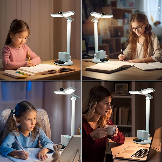 VAVOFO LED Desk Lamp 6785-2700-7000K Adjustable Color Temperature, 700 Lumens, Dual-Head Design, Pen Holder, USB-C Charging, 2400mAh Battery, 2.5hrs Wireless Use (Blue)