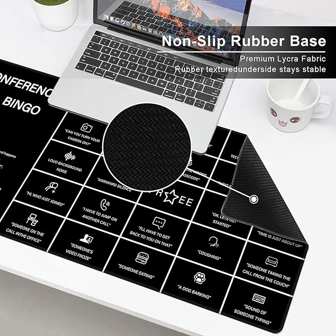 Baziabbo Office Desk Mat,Conference Call Bingo Mouse Pad for Virtual Meetings,Work from Home Computer Accessory，Non-Slip Desk Pad with Stitched Edges for Computer (Bingo)