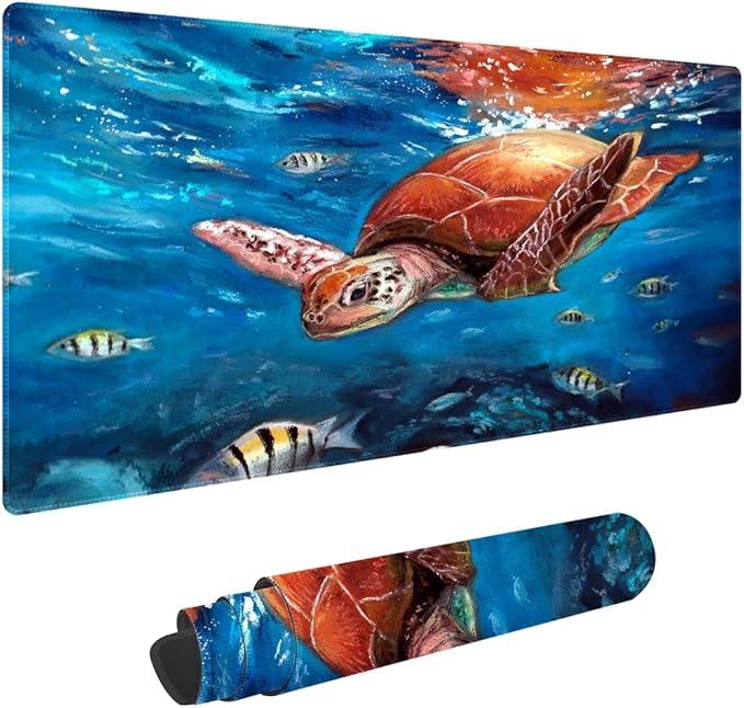 Watercolor Turtle Non-Slip Rubber Large Mouse pad for Desk,Large Gaming Mouse Pad XXL Extended Mouse pad with Stitched Edges Non-Slip Base Water Resist Pad Desk Mat 35.4x15.7inch