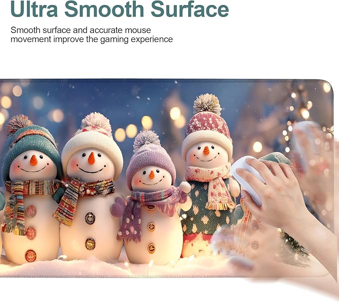 Six Snowmen Extended Gaming Mouse Pad 31.5x11.8inches Large Desk Mat Anti-Slip Rubber Base & Durable Stitched Edges for Gamers Smooth Mouse Writing Surface for Desk Office/Home