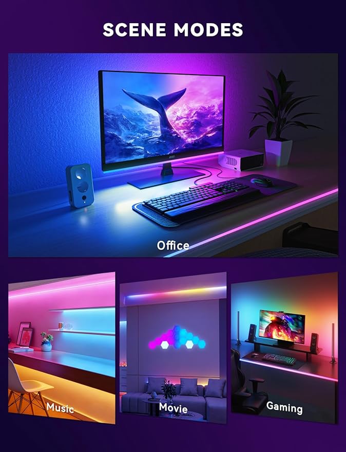 Soleil X6 LED Monitor Backlight for PC & Mac, Strip Light Sync to 24″-34″ Screens, Ambient Lighting for Games/Movies/Music, Dual USB Ports, Software Control with Built-in AI Function (For 34″ Monitor)
