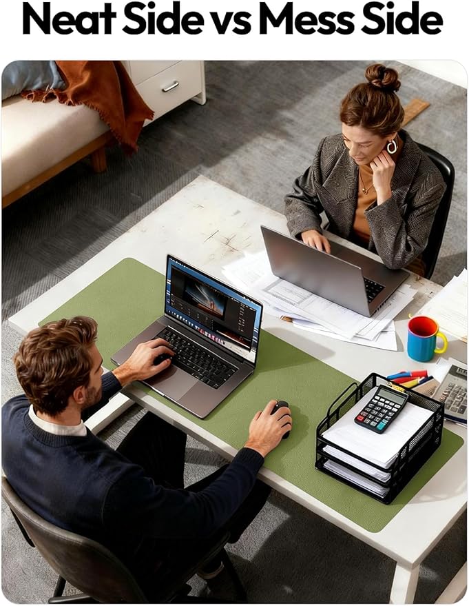 YSAGi Leather Desk Protector, Office Mat, Large Mouse Mat, Non-Slip PU Leather Blotter, Laptop Desk Pad, Waterproof Writing Pad for Office and Home (Green, 23.6" x 13.8")
