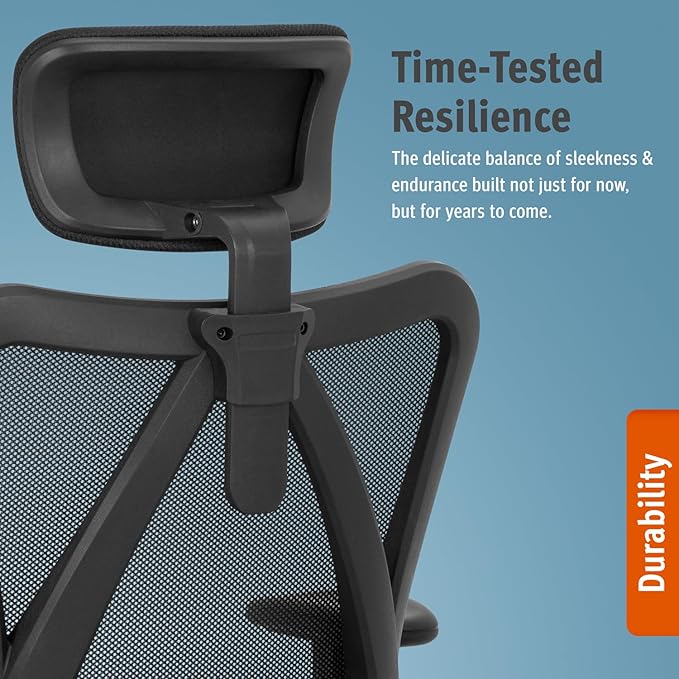 Duramont Ergonomic Office Chair with Rollerblade Wheels - High Back Breathable Mesh Desk Chair, 4D Lumbar Support, Memory Foam Seat, Adjustable Headrest and Armrests, Reclines, Black