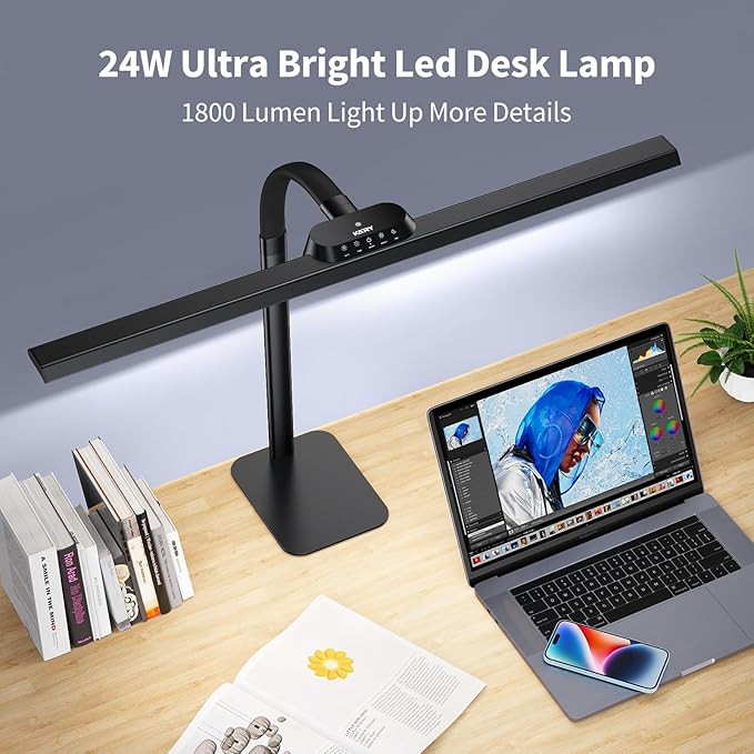 Kary LED Desk Lamp, 24W Architect Desk Lamps with Base 31.5" Wide Home Office Lights 1800LM Extra Bright Table Lighting with Adjustable Lights, 5 Color Modes, Studio Work Lamp for Task, Drafting