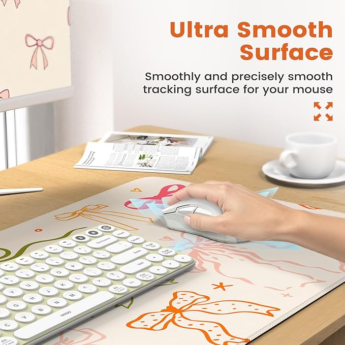 iCasso Desk Pad Mat, Large Mouse Pad and Keyboard Wrist Rest Set, Desk Protector Mat, 4in1 Ergonomic Keyboard Pad with Wrist Support for Desktop Home Office Computer (Colorful Ribbon)