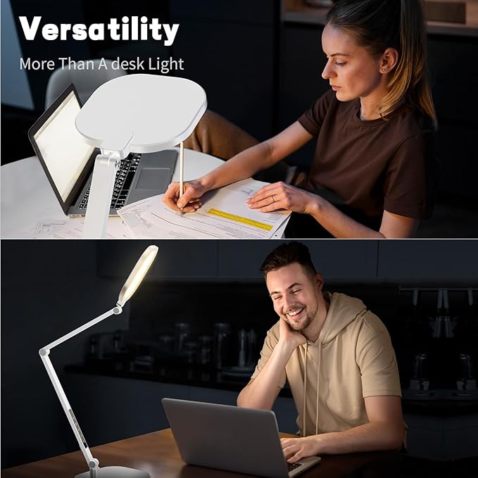 LED Desk Lamp for Home Office – Professional Eye-Caring Soft Diffused Light, Dimmable Desk Lamp with Adjustable Metal Swing Arm, Memory & Timer, Modern Anti-Glare Table Lamp
