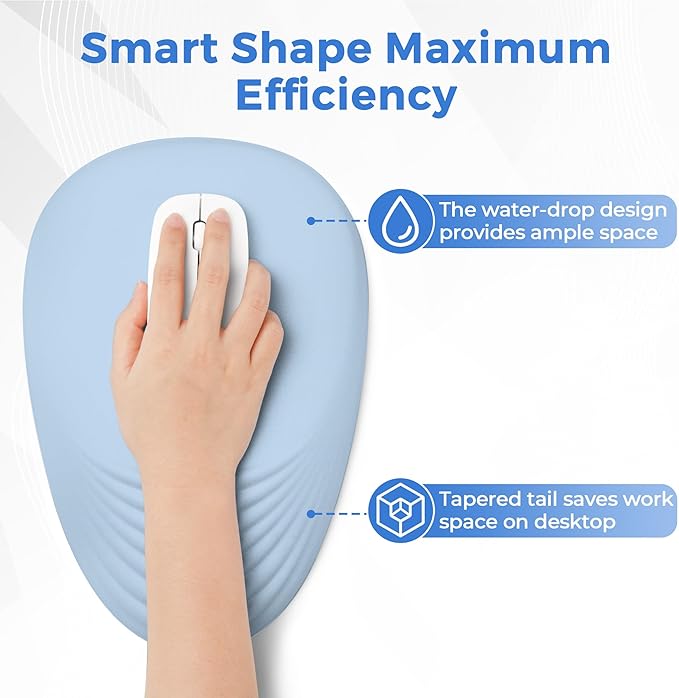Ergonomic Mouse Pad with Wrist Support, Memory Foam Wrist Rest for Pain Relief & Carpal Tunnel, Non-Slip Base for Office, Computer, PC, Laptop (12x8x1.2inch, Light Blue)