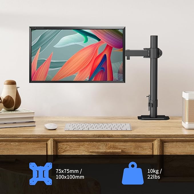 Suptek Single LED LCD Monitor Desk Mount Heavy Duty Fully Adjustable Monitor Stand for 1 / One Screen up to 27 inch