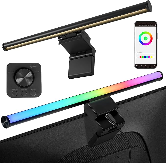 Hive Vibes 17" Monitor Light Bar with 15 Colors RGB Backlight, Wireless Remote and App Control, 3 Colors Temperature, Stepless Dimming, Eye Care, Anti-Glare Desk Lamp for Home, Office and Gaming