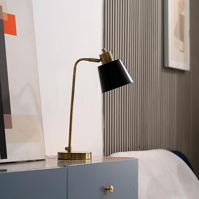 Globe Electric 61000055 18" Desk Lamp, Matte Brass Finish, Black Metal Shade, Adjustable Pivot Joint, On/Off Rotary Switch on Shade, E26 Base, Modern Lamp for Living Room or Home Office