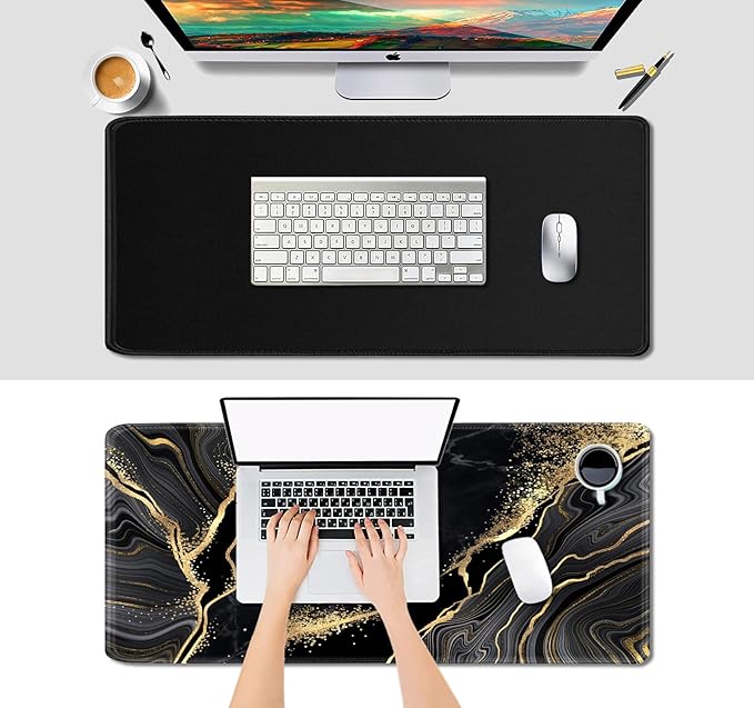 IMAYONDIA Black and Gold Marble Desk Mat(35.4x15.7 in), Extended Computer Large Gaming Mouse Pad Mousepad for Desks, Anti Slip Rubber Base Desk Pad for Office Home Laptop Desktop Mat