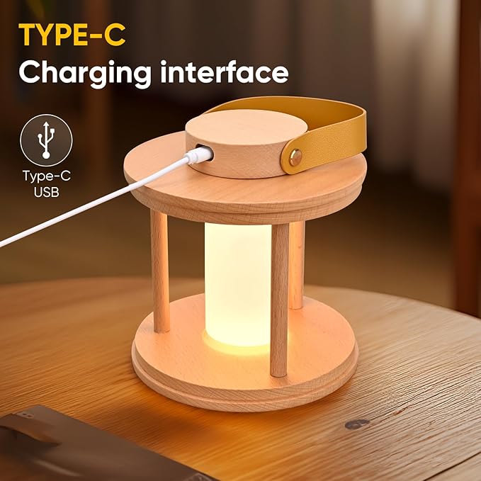 YIEONSHION LED Wood Cordless Table Lamp Rechargeable with Dimming Eye-Care Lighting, Portable Touch Lamp for Outdoor Camping Living Room Bedroom Bedside Office Pumpkin Shape Lantern