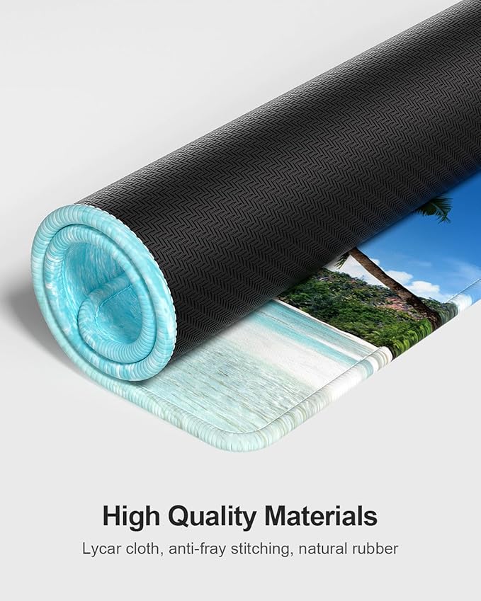 Auhoahsil Large Mouse Pad with Wrist Rests for Keyboard & Mouse, Thick Soft Ergonomic Memory Foam Wrist Supports, Big & Long Desk Mat 35.5 x 15.7 in, for Office Gaming Computer, Beach and Trees