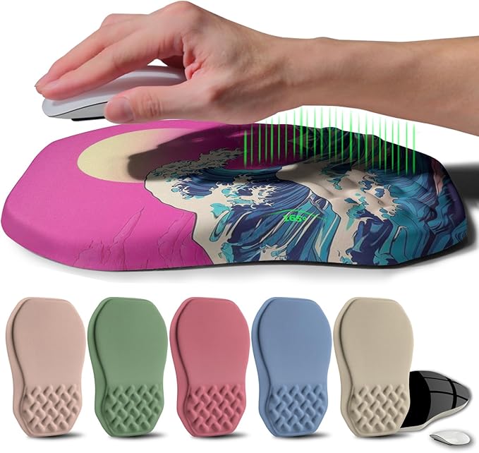 Ergonomic Raised Mouse Pad Wrist Support with Bilateral Slope Memory Foam Mousepad for Wrist Rest and Carpal Tunnel 11.8x7.9〃Twilight Waves