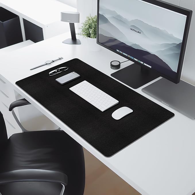 Leather Desk Pad Mat, Non-Slip Black Desk Mat, Large Mouse Pad for Desk, Waterproof Desk Computer Mat Desktop Protector for Office/Home, 31.5" x 15.7"
