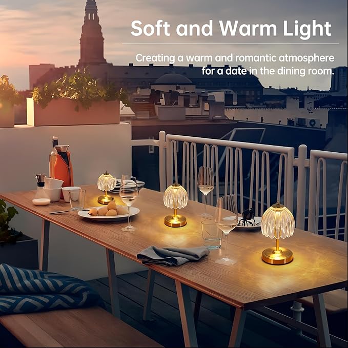 Set of 2 Tulip Table Lamp with 5200mAh Battery & Touch Control, Cordless Small Table Lamp with 3 Colors, Rechargeable Battery Operated Table Lamps for Nightstand, Bedroom (Transparent Tulip)