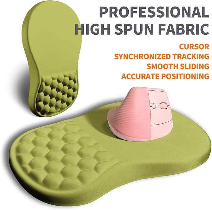 Ergonomic Joint Wrist Support Mouse Pad with Memory Foam Cushion Massage Bump, Carpal Tunnel Mousepad Slope Design for Wrist Rest, 11.8x7.9 in, Khaki Green